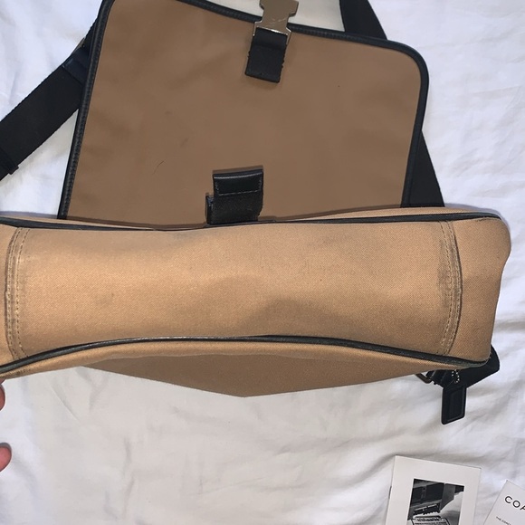 Gently Loved Tan Canvas Leather Laptop Crossbody Messenger Bag by COACH - Picture 11 of 12